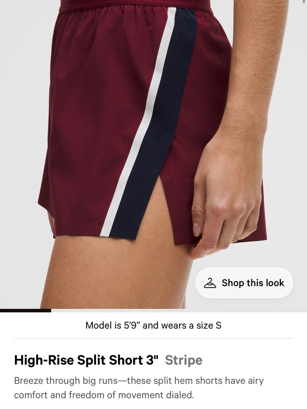 lululemon athletica High-Rise Split Short 3" - Burgundy with Navy & White Stripe